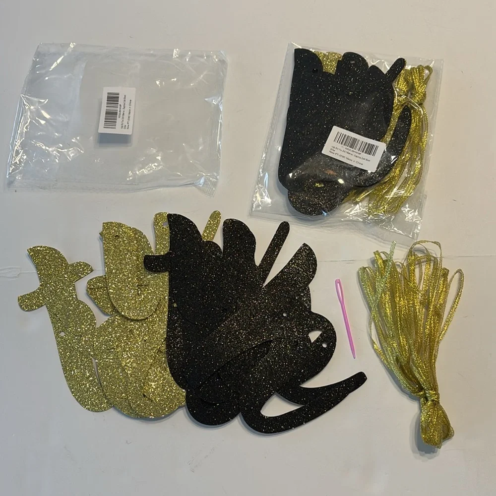 Black and Gold Glitter Banner Decoration Set of 2